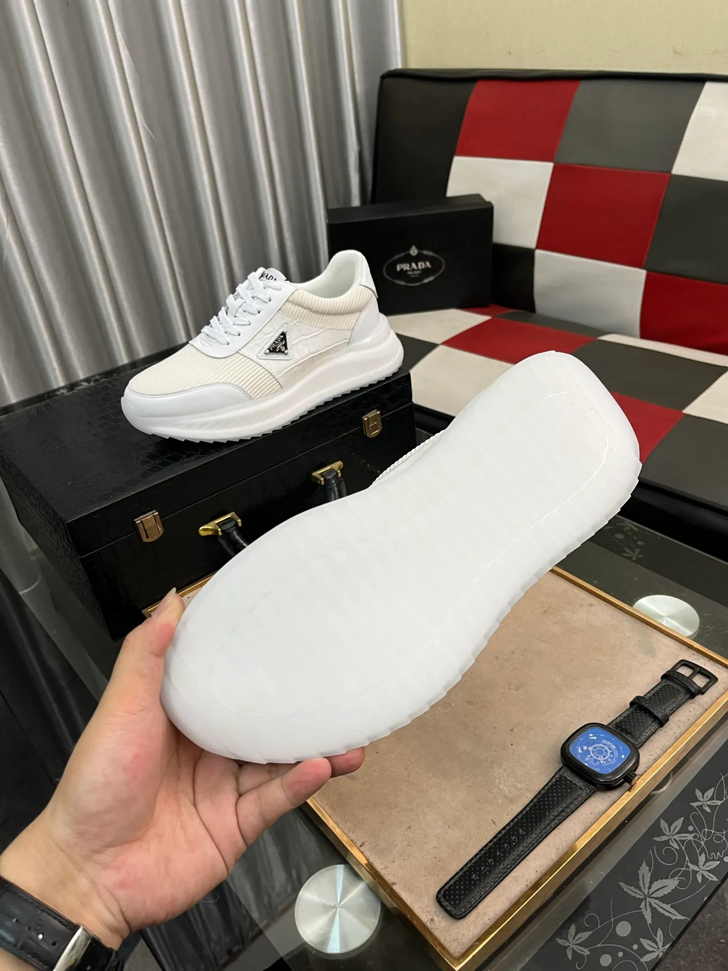 Men's shoes 💰458⌚️⌚️[PRADA] Prada Hong Kong counter casual shoes, counter quality, high-quality workmanship, uppers made of imported breathable fly-knit mesh fabric, comfortable and breathable lining, original air-cushion elastic outsole, casual fashion, high-end quality, size: 38-444️⃣Colors available